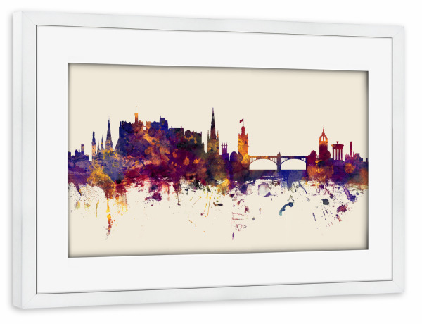Poster mit Rahmen weiß "Edinburgh Scotland Skyline Autumn" artboxONE - Städte