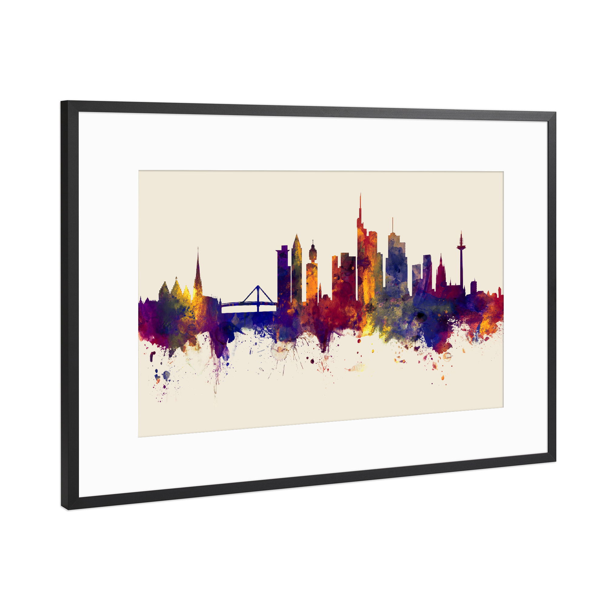Poster mit Rahmen Schwarz (Metallic) "Frankfurt Germany Skyline Autumn" artboxONE - Städte