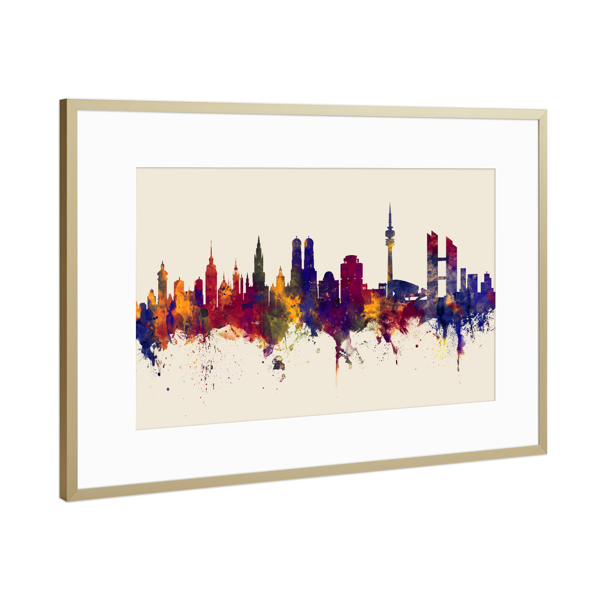 Poster mit Rahmen Gold "Munich Germany Skyline Autumn" artboxONE - Städte