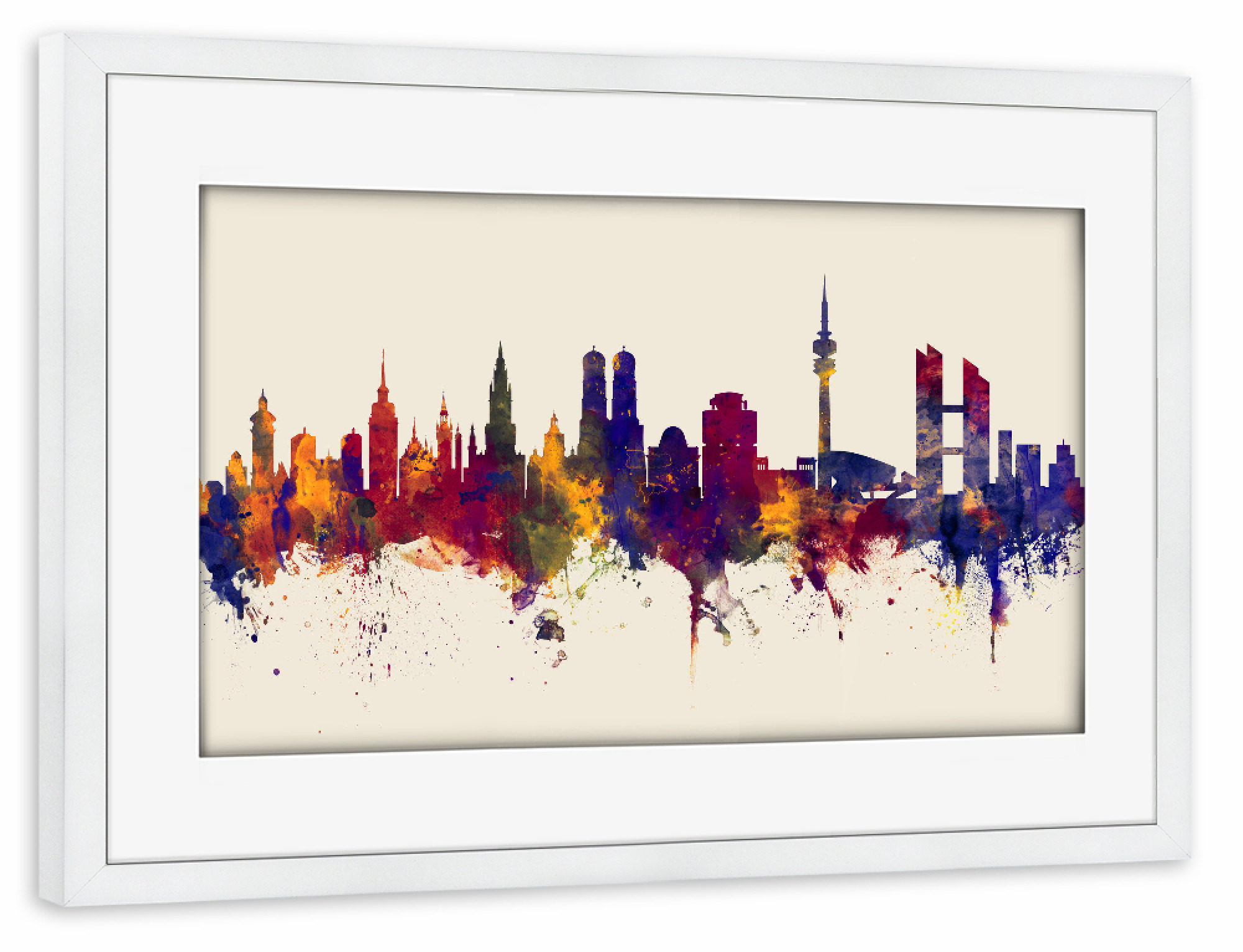 Poster mit Rahmen weiß "Munich Germany Skyline Autumn" artboxONE - Städte