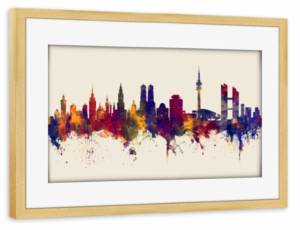Poster mit Rahmen kiefer "Munich Germany Skyline Autumn" artboxONE - Städte