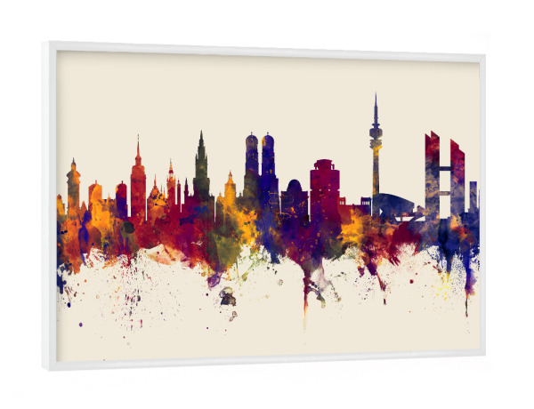Poster mit weißem Rahmen "Munich Germany Skyline Autumn" artboxONE - Städte