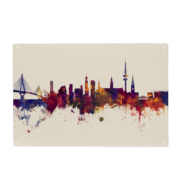 Metall Poster "Hamburg Germany Skyline Autumn" artboxONE - Städte