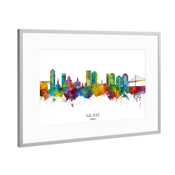 Poster mit Rahmen Silber "Halifax Canada Skyline txt" artboxONE - Städte