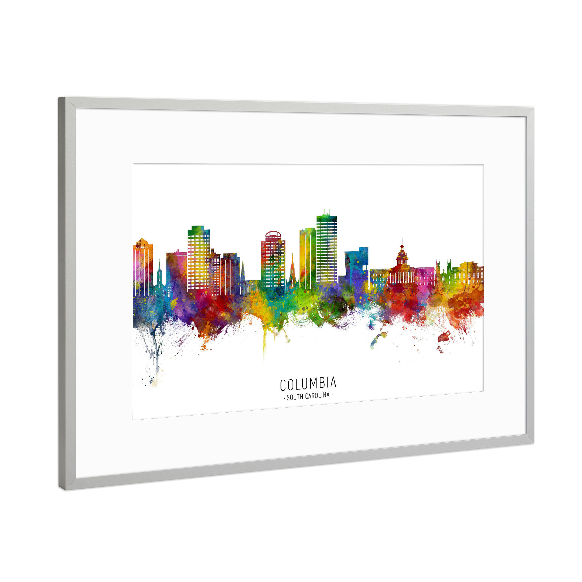 Poster mit Rahmen Silber "Columbia Skyline txt" artboxONE - Städte