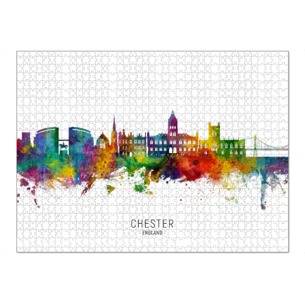 Puzzle Ravensburger "Chester England Skyline txt" artboxONE - Städte