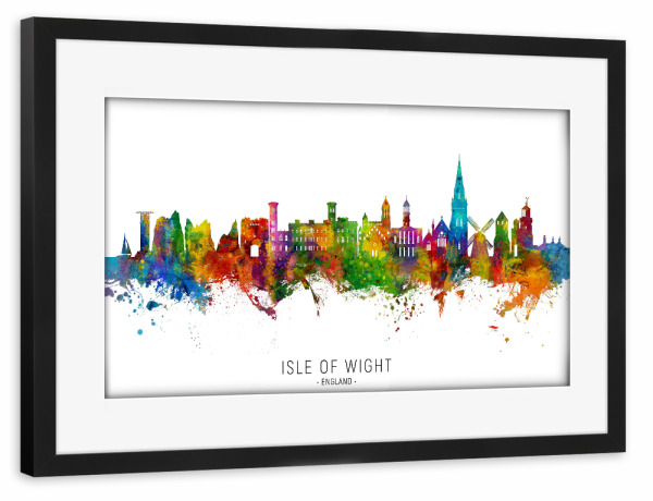 Poster mit Rahmen schwarz "Isle of Wight England Skyline txt" artboxONE - Städte