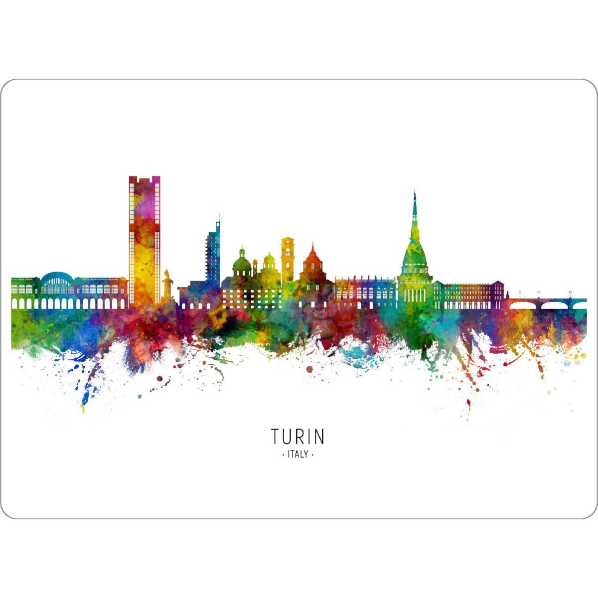 Tischset "Turin Italy Skyline txt" artboxONE - Städte - Turin,Italy,Skyline,Cityscape,Stadtbild,Watercolor,Painting,City,Stadt,Italien,Bunt,Colorful