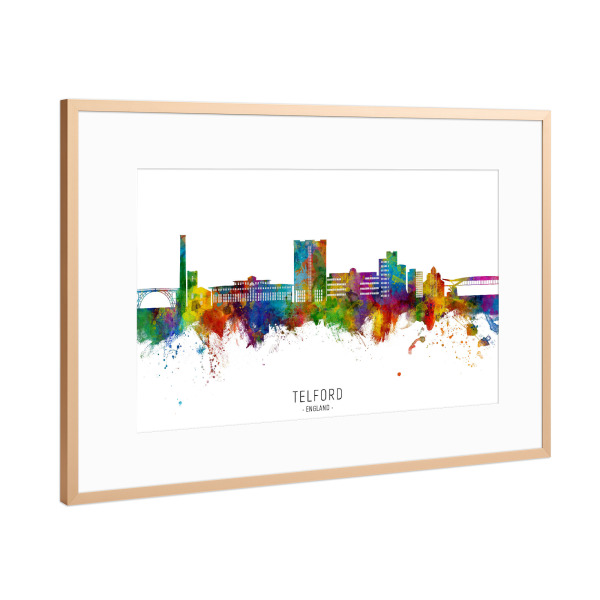 Poster mit Rahmen Kupfer "Telford England Skyline txt" artboxONE - Städte