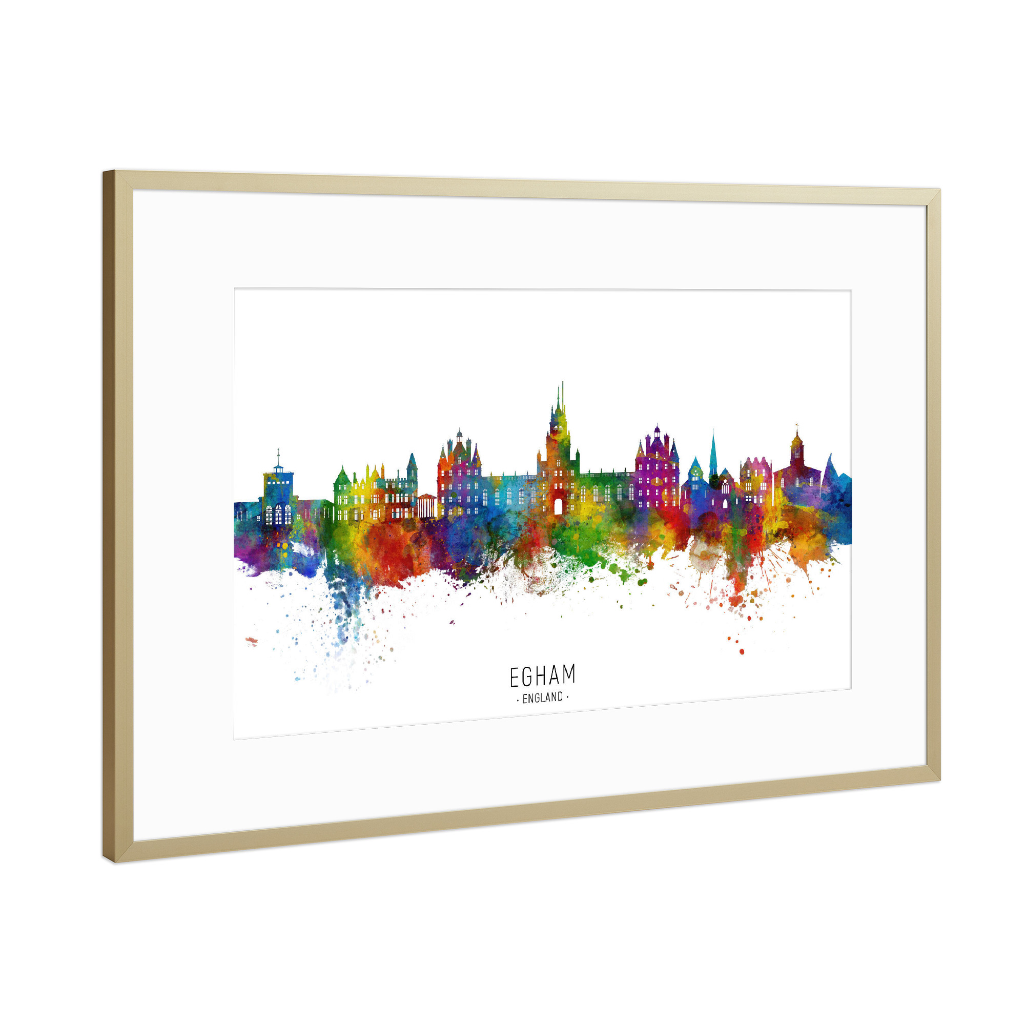 Poster mit Rahmen Gold "Egham England Skyline txt" artboxONE - Städte