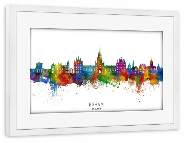 Poster mit Rahmen weiß "Egham England Skyline txt" artboxONE - Städte