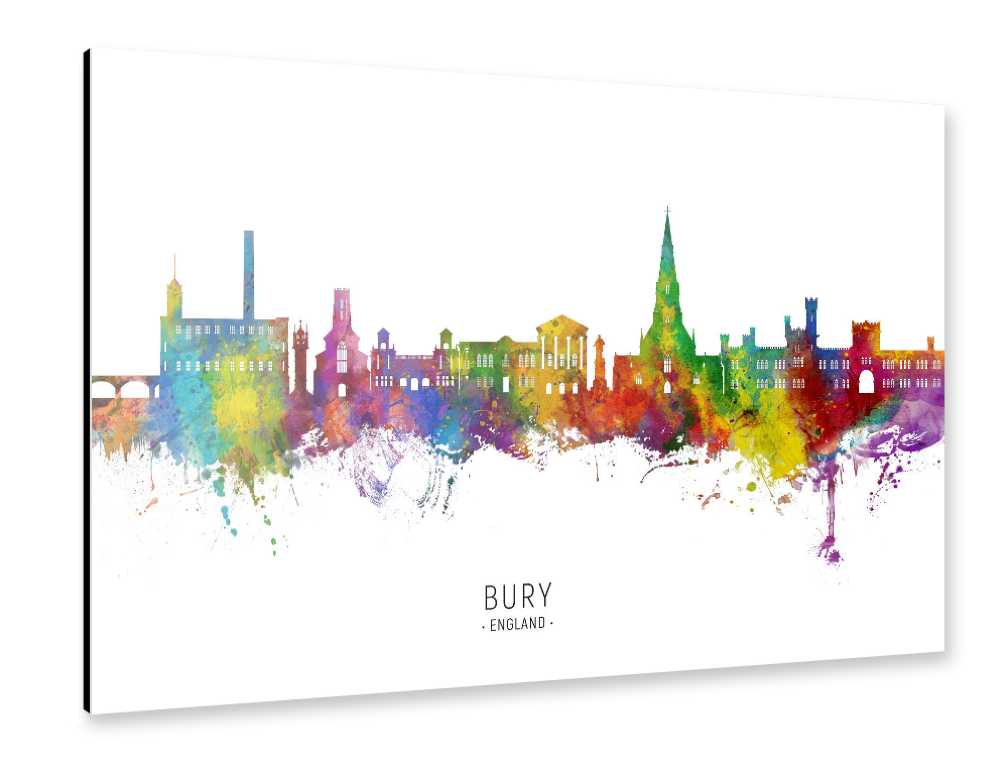 Alu-Dibond "Bury England Skyline txt" 30x20 cm artboxONE