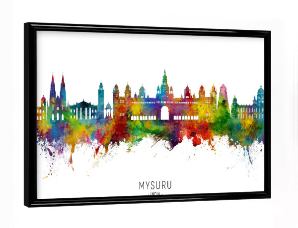 Poster mit schwarzem Rahmen "Mysuru Skyline India txt" artboxONE - Städte