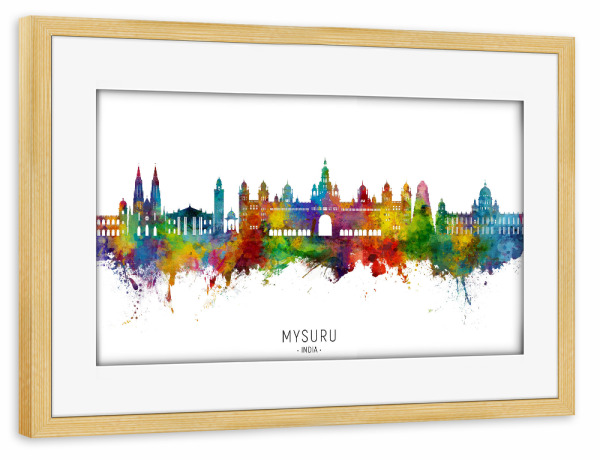 Poster mit Rahmen kiefer "Mysuru Skyline India txt" artboxONE - Städte