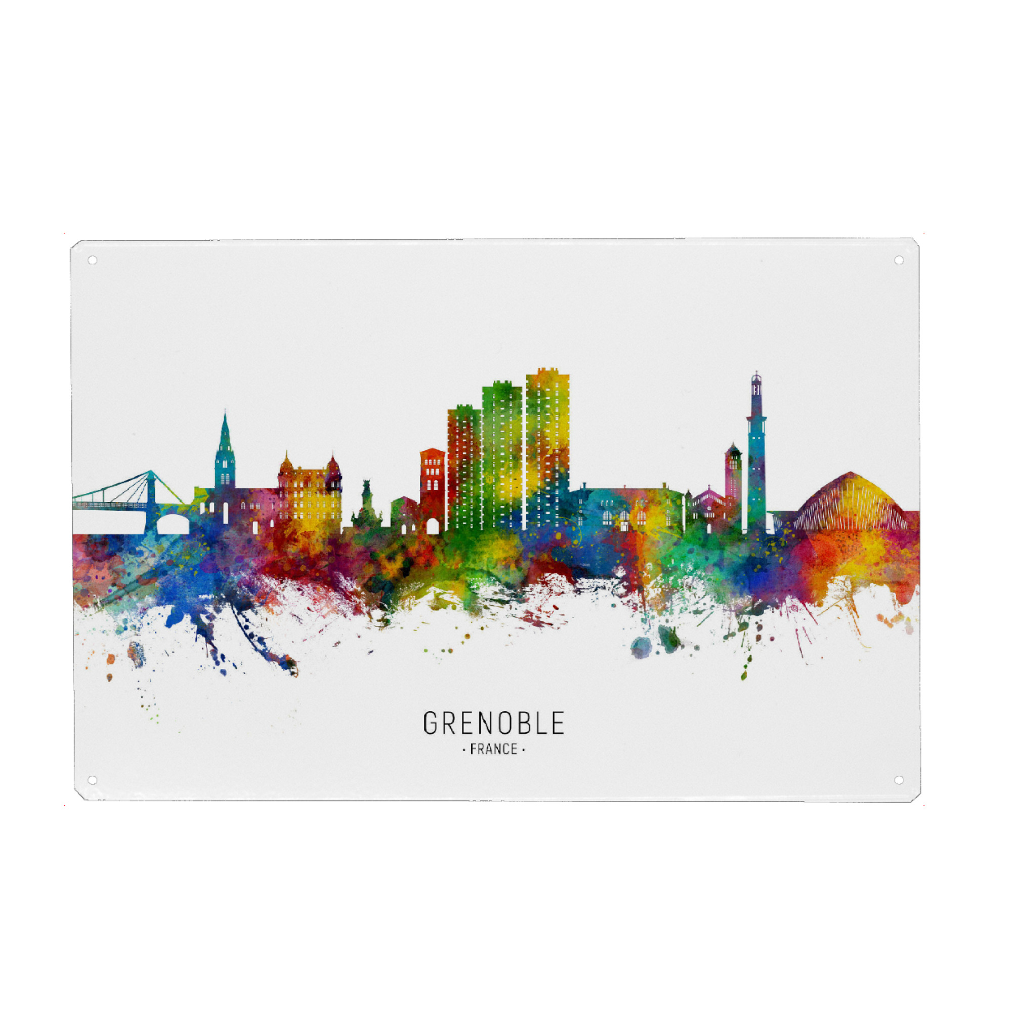 Metall Poster "Grenoble France Skyline txt" artboxONE - Städte