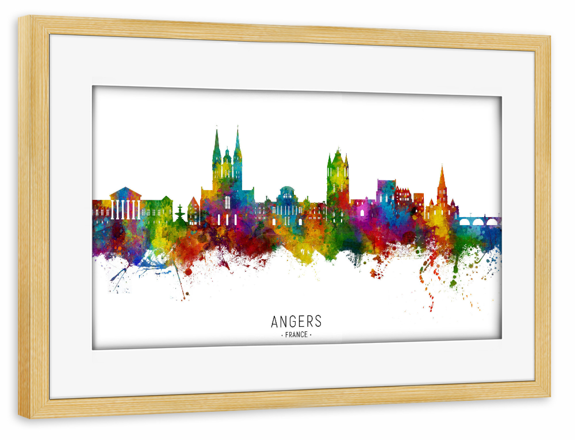 Poster mit Rahmen kiefer "Angers France Skyline txt" artboxONE - Städte