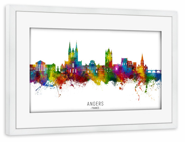 Poster mit Rahmen weiß "Angers France Skyline txt" artboxONE - Städte