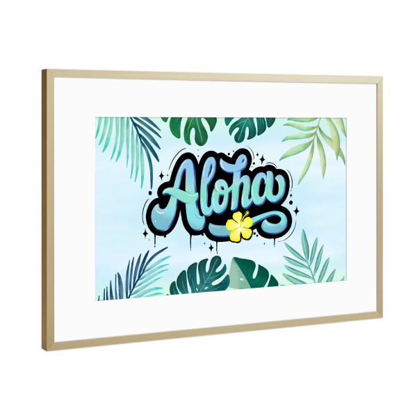 Poster mit Rahmen Gold "Aloha, träumen von Hawaii" artboxONE - Typografie,Floral