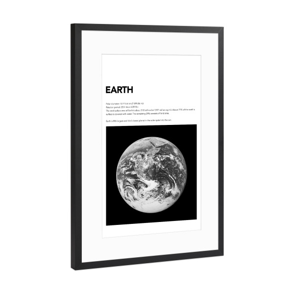 Poster mit Rahmen Schwarz (Metallic) "EARTH - Space" artboxONE - Typografie,Schwarzweiß,Galaxy