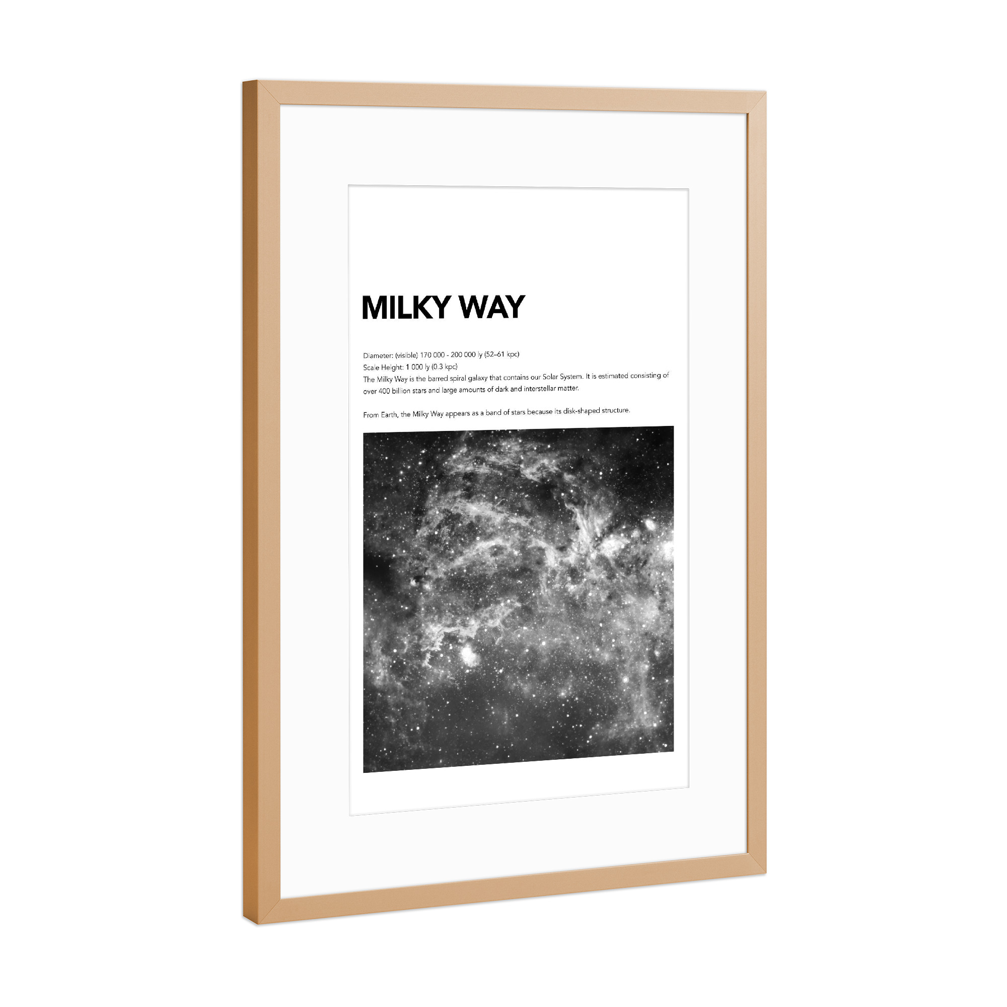 Poster mit Rahmen Kupfer "MILKY WAY - Space" artboxONE - Typografie,Schwarzweiß,Galaxy