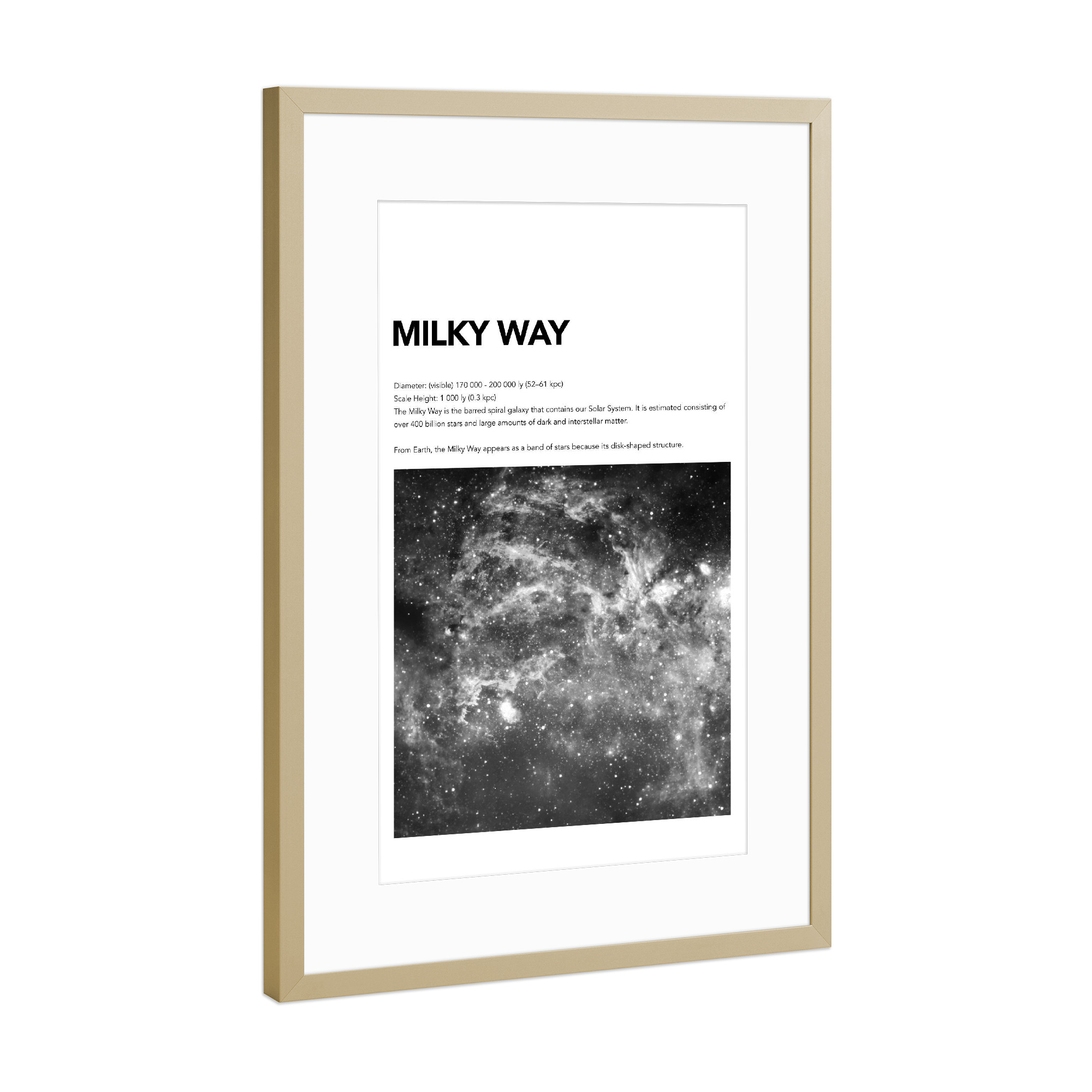Poster mit Rahmen Gold "MILKY WAY - Space" artboxONE - Typografie,Schwarzweiß,Galaxy