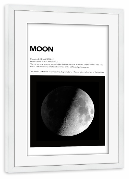 Poster mit Rahmen weiß "MOON - Space" artboxONE - Typografie,Schwarzweiß,Galaxy