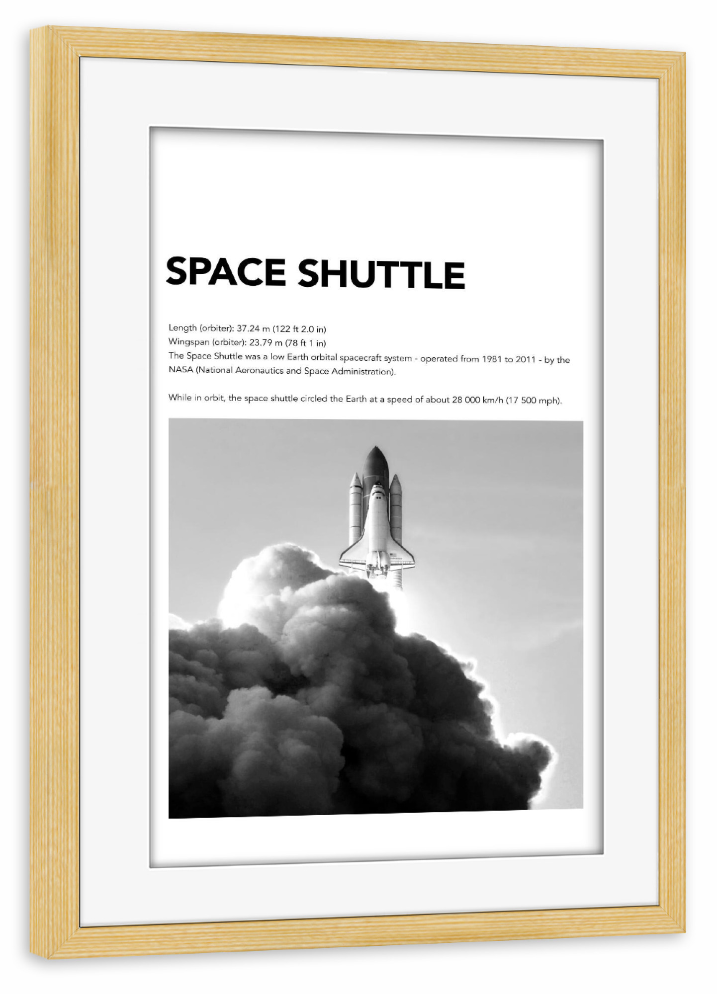Poster mit Rahmen kiefer "SPACE SHUTTLE - Space" artboxONE - Typografie,Schwarzweiß,Galaxy