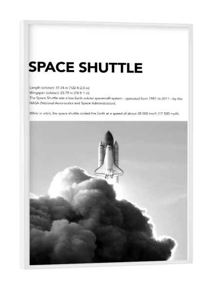 Poster mit weißem Rahmen "SPACE SHUTTLE - Space" artboxONE - Typografie,Schwarzweiß,Galaxy