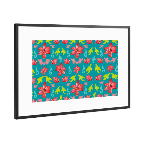 Poster mit Rahmen Schwarz (Metallic) "Lilien Muster barock" artboxONE - Floral