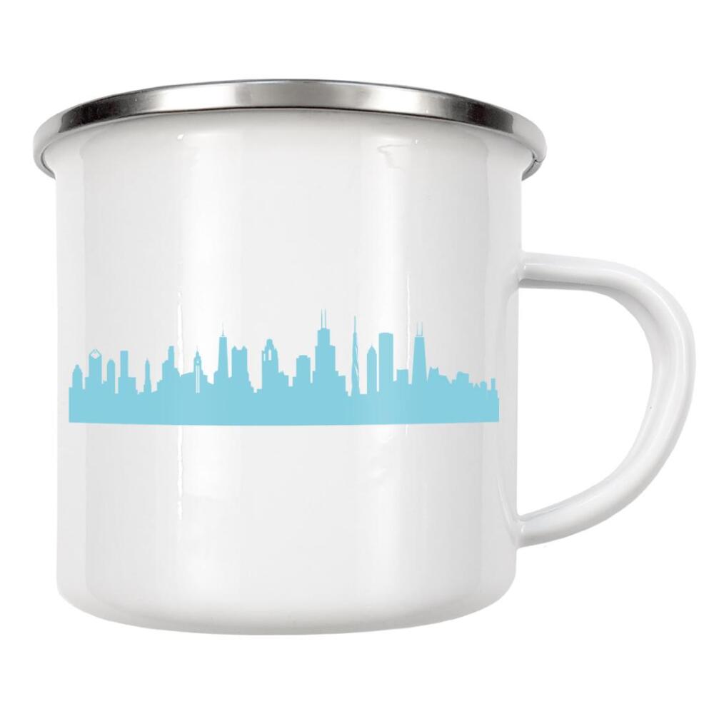 Emaille Tasse "CHICAGO 08 Skyline Pastel-Blue Print monochrome" artboxONE - Reise,Abstrakt,Architektur,Städte / Chicago