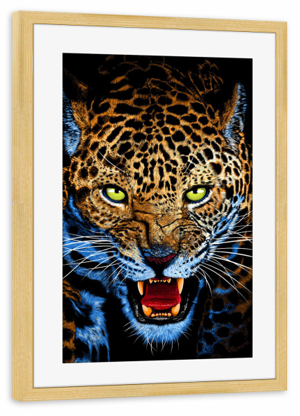 Poster mit Rahmen kiefer "Aggressive Leopard Face" artboxONE - Tiere