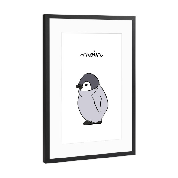 Poster mit Rahmen Schwarz (Metallic) "Moin - Pinguin" artboxONE - Typografie,Natur,Tiere,Lustig