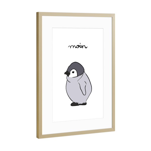 Poster mit Rahmen Gold "Moin - Pinguin" artboxONE - Typografie,Natur,Tiere,Lustig