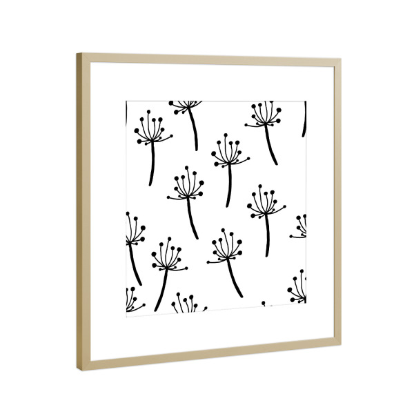 Poster mit Rahmen Gold "Wildflower pattern - black & white" artboxONE - Natur,Floral,Abstrakt