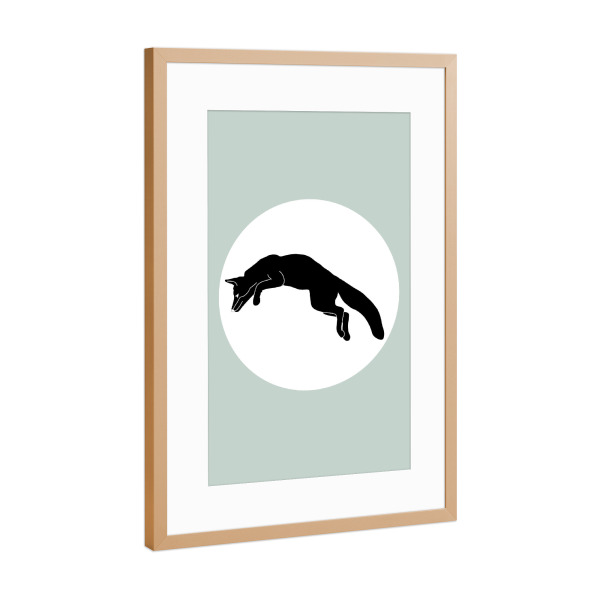 Poster mit Rahmen Kupfer "Fox Jump - Mint green" artboxONE - Natur,Tiere,Abstrakt,Geometrie