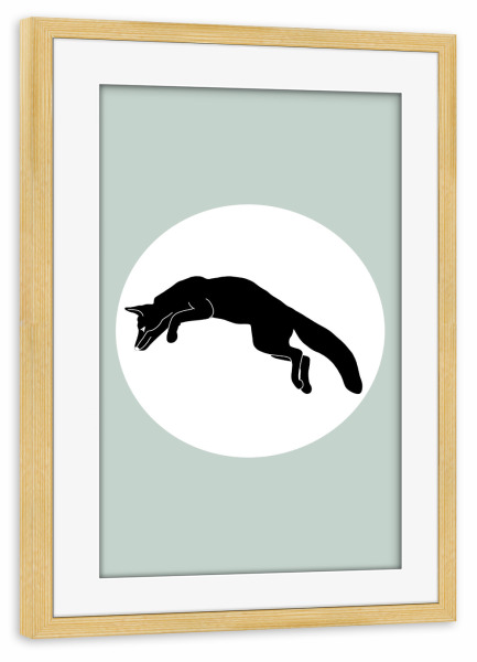 Poster mit Rahmen kiefer "Fox Jump - Mint green" artboxONE - Natur,Tiere,Abstrakt,Geometrie
