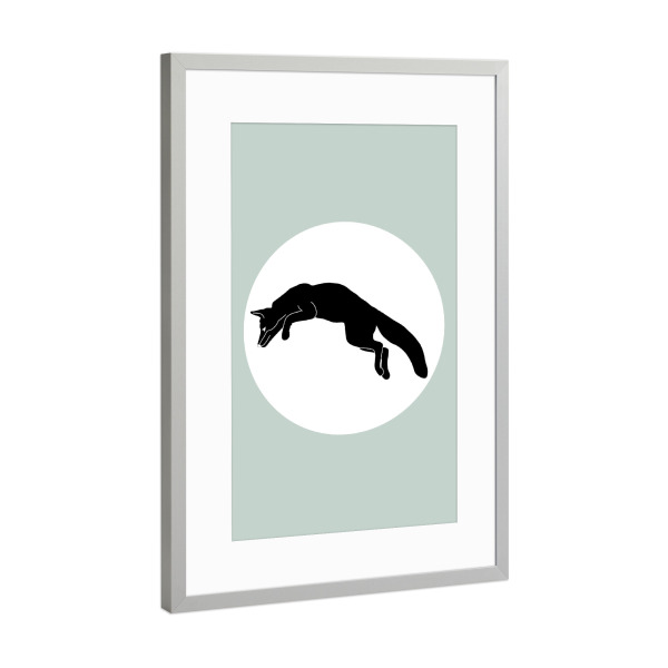 Poster mit Rahmen Silber "Fox Jump - Mint green" artboxONE - Natur,Tiere,Abstrakt,Geometrie