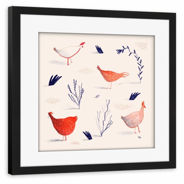 Poster mit Rahmen schwarz "Trudeiskrude - Wilde Hühner" artboxONE - Natur,Tiere - Huhn,Hof,Bauernhof,Vogel,Birds,Animals,Tiere,Bunt,Colorful