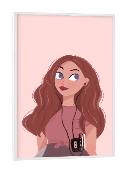 Poster mit weißem Rahmen "Elsa Bean - Vintage Walkman" artboxONE - Comic,Menschen,Musik,Fashion