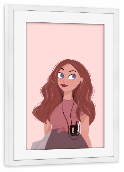 Poster mit Rahmen weiß "Elsa Bean - Vintage Walkman" artboxONE - Comic,Menschen,Musik,Fashion