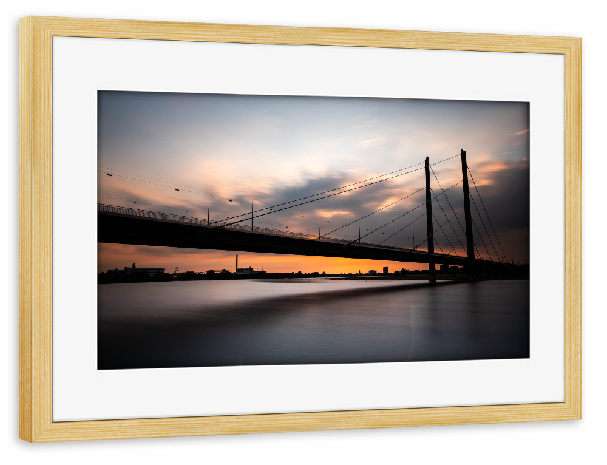 Poster mit Rahmen kiefer "Rheinkniebrücke" artboxONE - Städte,Architektur,Städte / Düsseldorf