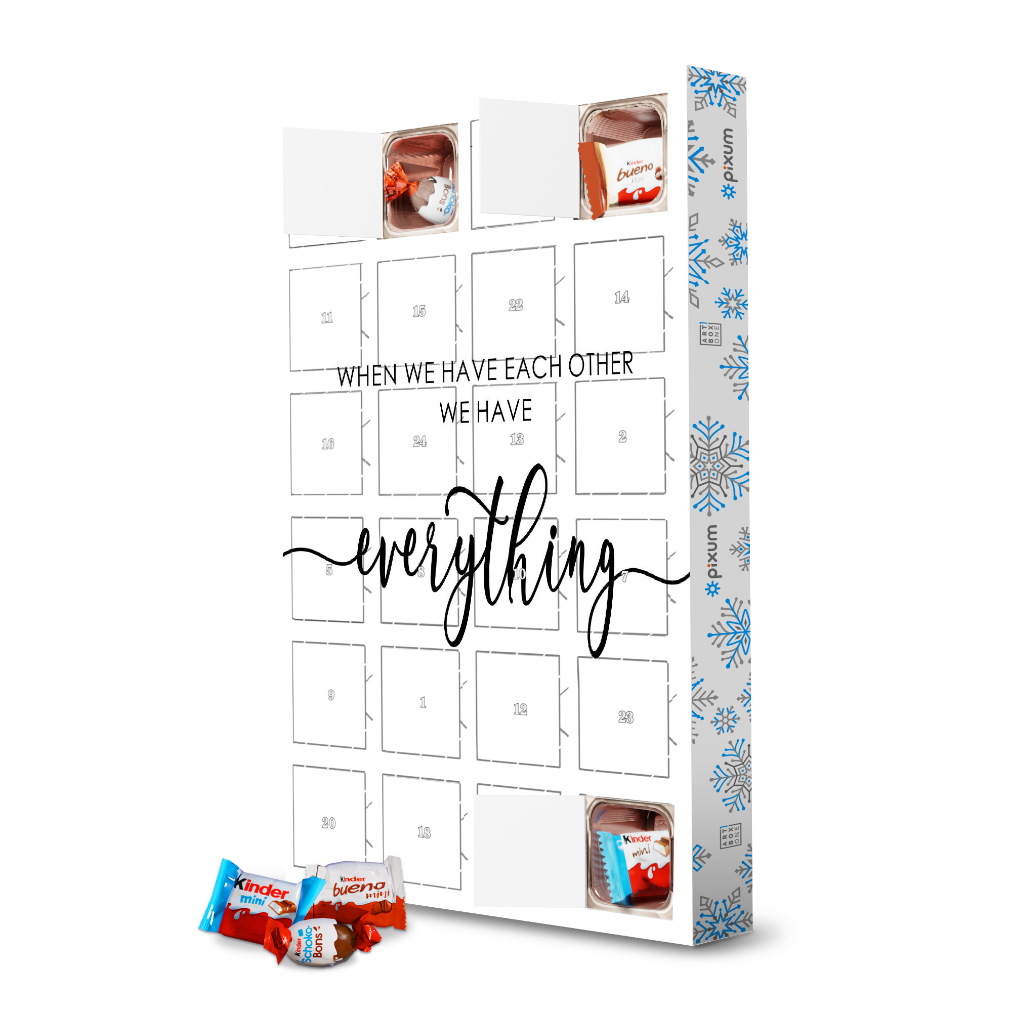 Adventskalender mit Produkten von Kinder We Have Everything artboxONE Adventskalender Typografie