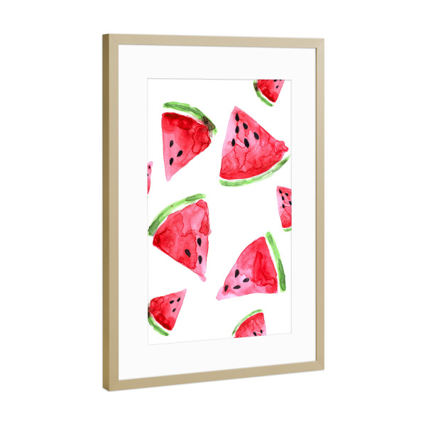 Poster mit Rahmen Gold "Mssanderz - Wassermelonen Aquarell" artboxONE - Natur,Essen & Trinken,Essen & Trinken / Obst & Gemüse