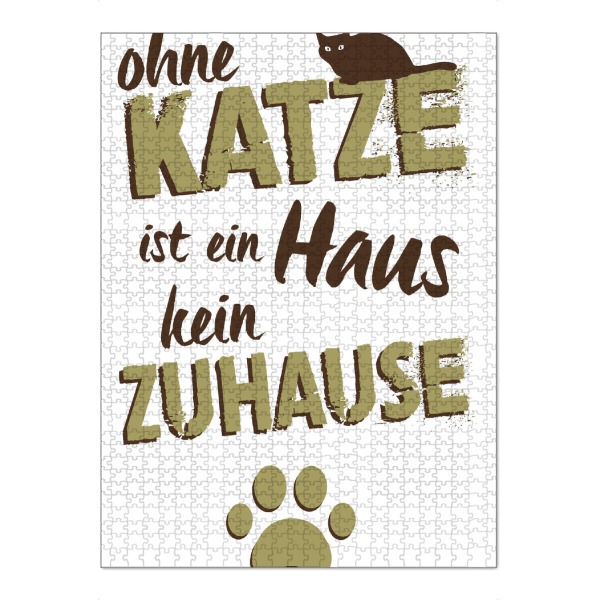 Puzzle Ravensburger "Ohne Katze" artboxONE - Typografie,Tiere - Zuhause,Katzenfreund,Pfote,Typo,Typografie,Katze,Haus - Bild zuhause