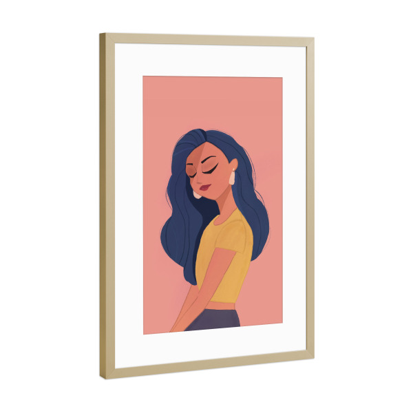 Poster mit Rahmen Gold "Elsa Bean - Blue Hair" artboxONE - Comic,Menschen,Fashion