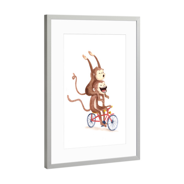 Poster mit Rahmen Silber "Mssanderz - Tierische Affenfreunde" artboxONE - Für Kinder,Tiere,Comic,Sport,Lustig