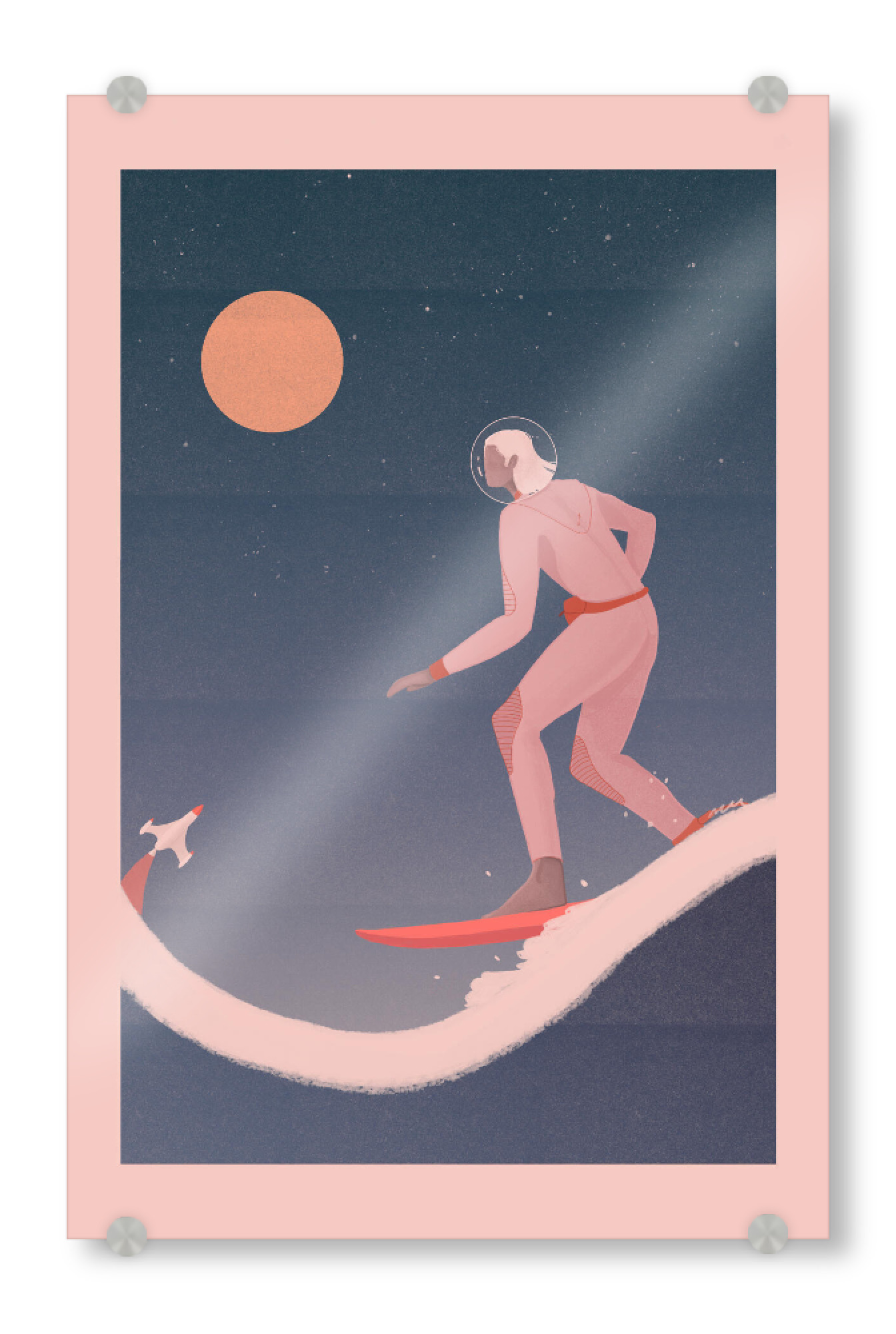 Acrylglasbild "Grenzebach - Surfing on planets" artboxONE - Comic,Menschen,Sport,Fiktion,Galaxy
