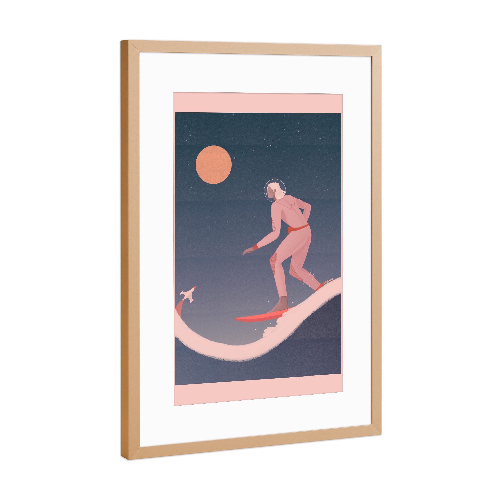 Poster mit Rahmen Kupfer "Grenzebach - Surfing on planets" artboxONE - Comic,Menschen,Sport,Fiktion,Galaxy