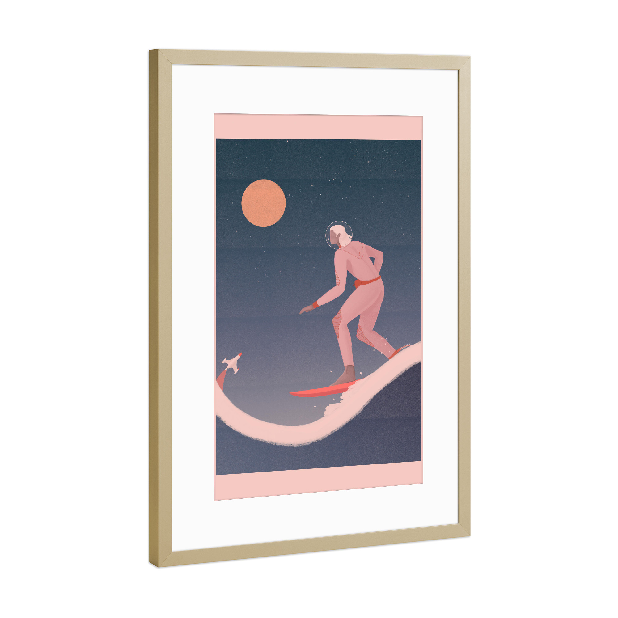 Poster mit Rahmen Gold "Grenzebach - Surfing on planets" artboxONE - Comic,Menschen,Sport,Fiktion,Galaxy