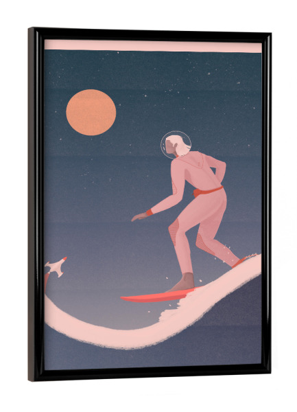 Poster mit schwarzem Rahmen "Grenzebach - Surfing on planets" artboxONE - Comic,Menschen,Sport,Fiktion,Galaxy
